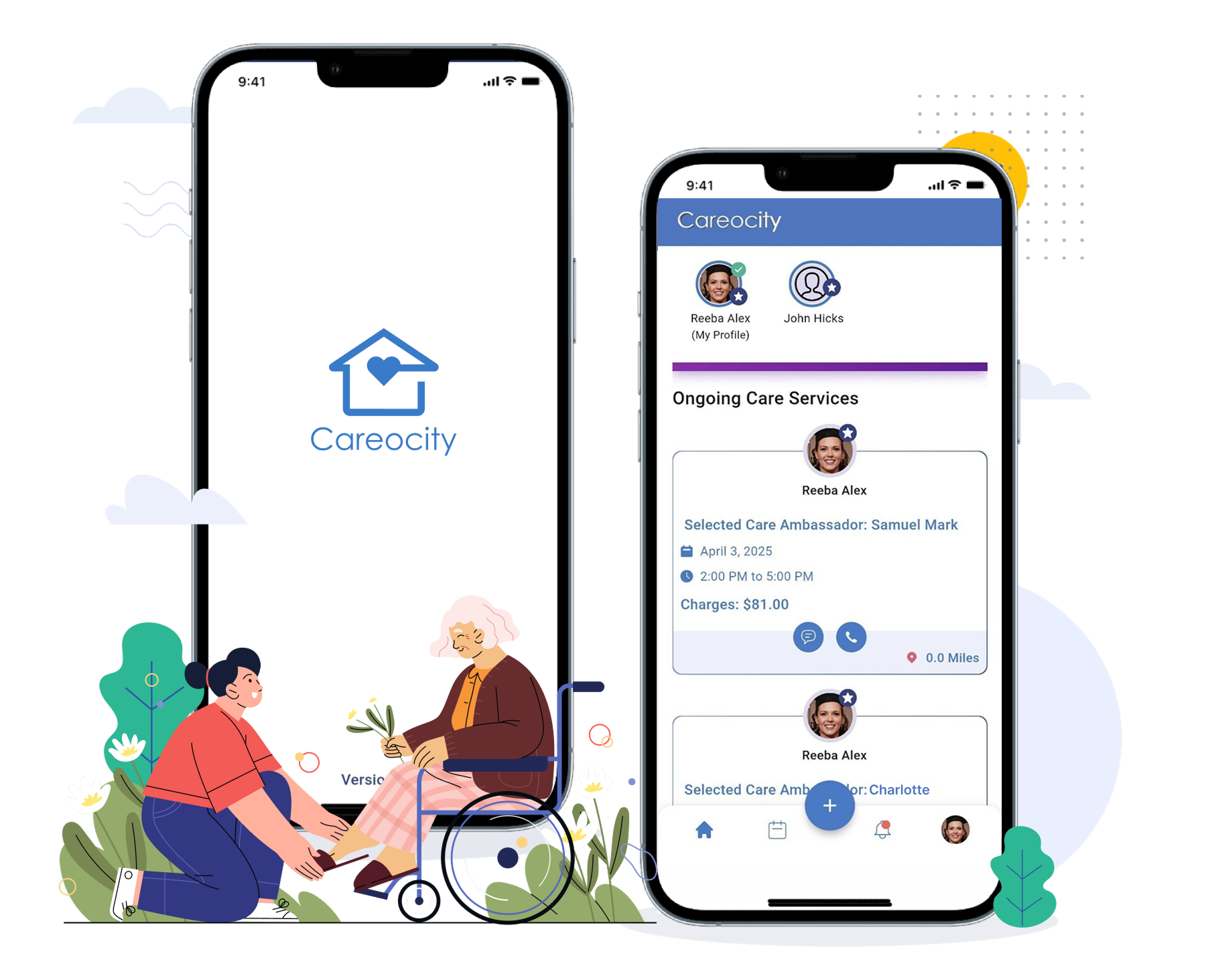Careocity app on two smartphones